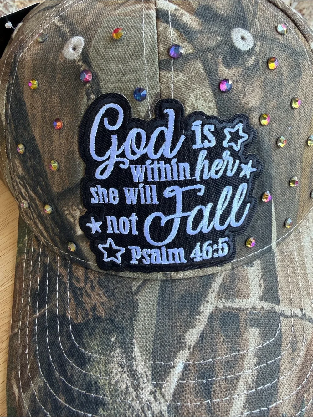 Camo Baseball Cap with Psalm 46:5 Embroidered Message